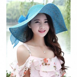 Sun Hats Sun Hat for Women Girls Large Wide Brim Straw Hats UV Protection Beach Packable Straw Caps - Bd-sky Blue - CN18SW9XR...