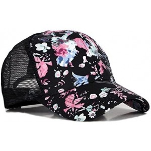 Baseball Caps Junior's Flower Print Mesh Trucker Baseball Cap Hat - Black - C212DF5C90H $22.56