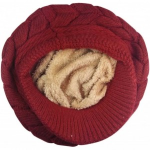 Newsboy Caps Women Winter Warm Knit Hat Wool Snow Ski Caps with Visor - Wine - CF12NYEP2OF $20.69
