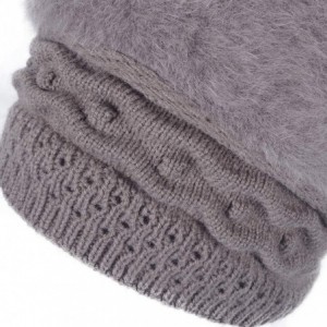 Berets Furry French Beret for Women Warm Fleece Lined Knit Paris Mime Hat Winter Slouch Beanie - Camel - CC18Q083G9N $21.10