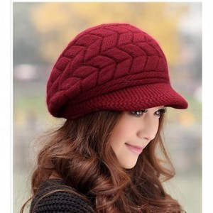 Newsboy Caps Women Winter Warm Knit Hat Wool Snow Ski Caps with Visor - Wine - CF12NYEP2OF $20.69