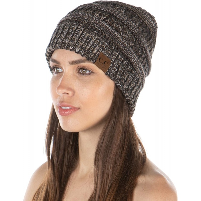 Skullies & Beanies Exclusives Womens Beanie Solid Ribbed Knit Hat Warm Soft Skull Cap - Brown- Camel- Grey- Ivory - 4 Tone Mi...
