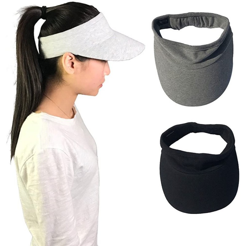 Visors Elastic Sun Hat Visors Hat for Women Men in Outdoor Sports Jogging Running Tennis - Black - C318E8T39DQ $19.28