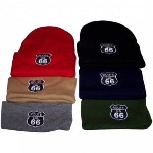 Skullies & Beanies Route 66 The Mother Road Beanies Winter Caps Embroidered - (WCA119 Z) - Khaki - C1185R6GT7H $20.85