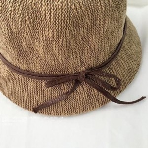 Bucket Hats Women's Vintage Bucket Bowler Sun Hat Summer Beach Bowknot - Khaki - C018099ZMHT $21.42