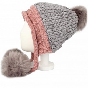 Skullies & Beanies Fleece Lining Thick Cable Knit Beanie Hat Pom Earflaps DZ70029 - Grey - CG18L762IOE $48.32