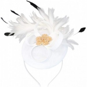 Berets Womens Fascinator Hat Sinamay Pillbox Flower Feather Tea Party Derby Wedding Headwear - Z White - CA195MZ276L $20.55