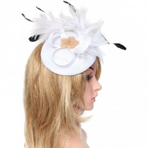 Berets Womens Fascinator Hat Sinamay Pillbox Flower Feather Tea Party Derby Wedding Headwear - Z White - CA195MZ276L $9.66