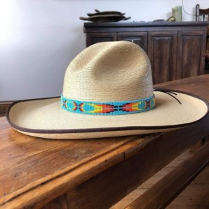 Cowboy Hats Hat Band Cowboy Western Beaded Hatband Turquoise Orange White Men Women Handmade - Turquoise and Yellow - CY18OEN...