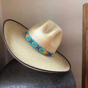 Cowboy Hats Hat Band Cowboy Western Beaded Hatband Turquoise Orange White Men Women Handmade - Turquoise and Yellow - CY18OEN...