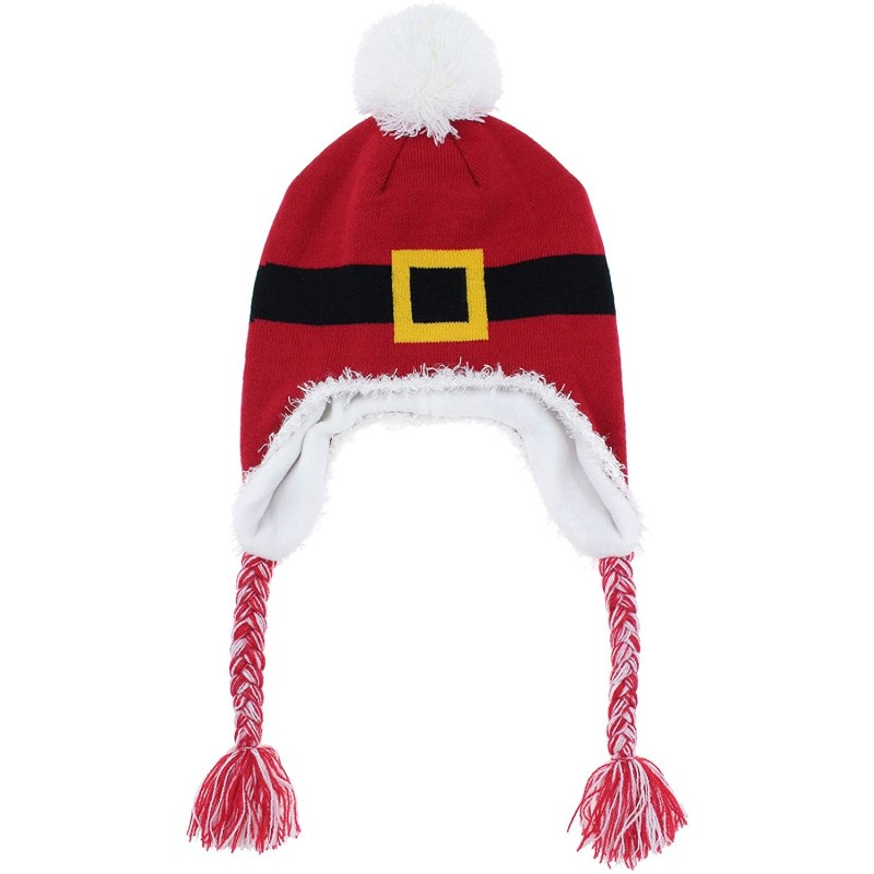 Skullies & Beanies Ladies Christmas Tree Knit Hat with 3D Poms- Bells and Star - Red - CM18M58UM7U $31.37