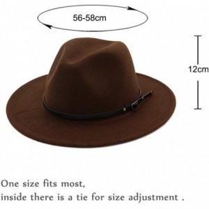 Fedoras Women's Classic Wide Brim Fedora Hat with Belt Buckle Felt Panama Hat - Coffree - CV18KC46ZZZ $29.56