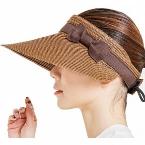 Sun Hats Women's Summer Foldable Straw Sun Visor w/Cute Bowtie Comfortable Beach Cap - Bow Coffee - CY196EI297X $35.84
