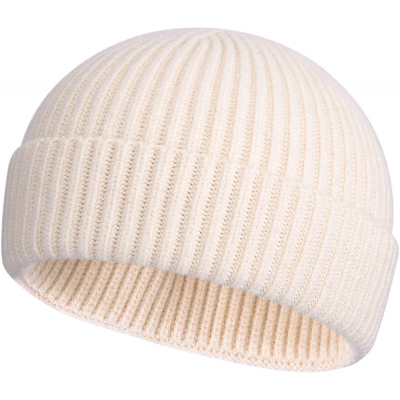 Skullies & Beanies Swag Wool Knit Cuff Short Fisherman Beanie for Men Women- Winter Warm Hats - 1shorter Style Beige - CQ18YZ...