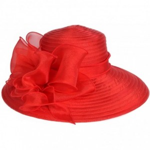 Bucket Hats Lady Derby Dress Church Cloche Hat Bow Bucket Wedding Bowler Hats - Wide Brim-red - CV17YTKIW48 $30.36