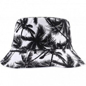 Bucket Hats Unisex Cute Print Bucket Hat Summer Fisherman Cap - Palm Tree Black - C518STM6026 $29.65