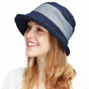 Bucket Hats Light Weight Packable Women's Wide Brim Sun Bucket Hat - Collete- Denim Blue - C318GQOQ5RH $20.52