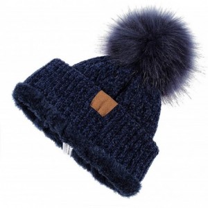 Skullies & Beanies Women Winter Pom Pom Beanie Hats Warm Fleece Lined-Chunky Trendy Cute Chenille Knit Twist Cap - 2-navy-u -...