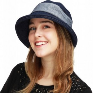 Bucket Hats Light Weight Packable Women's Wide Brim Sun Bucket Hat - Collete- Denim Blue - C318GQOQ5RH $36.12