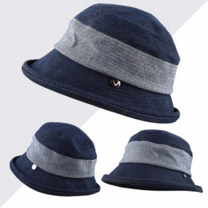 Bucket Hats Light Weight Packable Women's Wide Brim Sun Bucket Hat - Collete- Denim Blue - C318GQOQ5RH $36.12