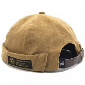 Skullies & Beanies Unisex Beanie Corduroy Docker Brimless Hat Rolled Cuff Harbour Hat - Beige - C918LGE6ME4 $25.11