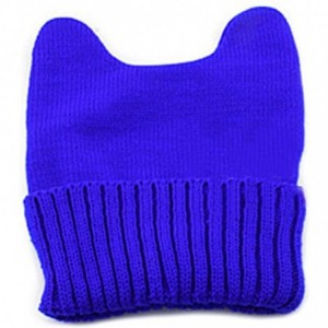 Skullies & Beanies Cute Cat Ear Shape Women Girl Warm Winter Knitted Hat Beanie Cap - Sapphire Blue - CK11OPOE61D $18.68