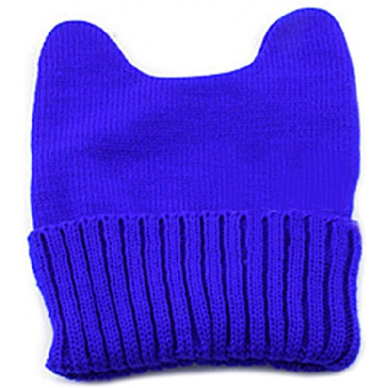 Skullies & Beanies Cute Cat Ear Shape Women Girl Warm Winter Knitted Hat Beanie Cap - Sapphire Blue - CK11OPOE61D $18.91