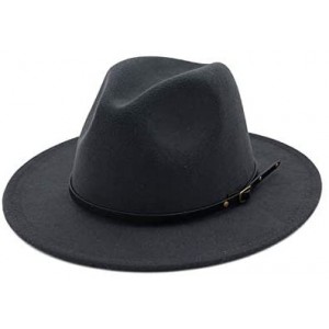 Fedoras Women's Wool Felt Outback Hat Panama Hat Wide Brim Women Belt Buckle Fedora Hat - B - CV18NHZW482 $19.69