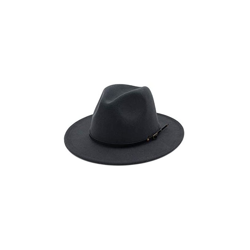 Fedoras Women's Wool Felt Outback Hat Panama Hat Wide Brim Women Belt Buckle Fedora Hat - B - CV18NHZW482 $12.01