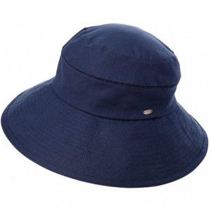 Sun Hats Womens UPF50+ Linen/Cotton Summer Sunhat Bucket Packable Hats w/Chin Cord - 89312_navy - C918SMCAE9E $41.98