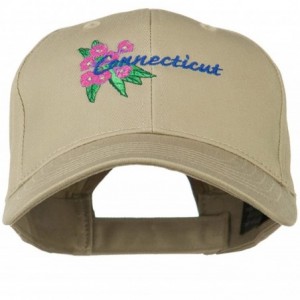 Baseball Caps USA State Connecticut Flower Embroidered Low Profile Cotton Cap - Khaki - CX11NY3EFBR $50.77