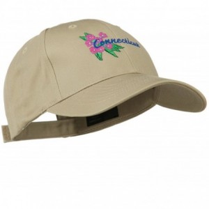 Baseball Caps USA State Connecticut Flower Embroidered Low Profile Cotton Cap - Khaki - CX11NY3EFBR $52.58