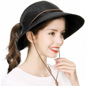 Sun Hats UV50 Foldable Sunhat Women Ponytail Hole Safari Beach Fishing Bucket Hat 55-61CM - 00707_black - CS18RR5820R $44.27