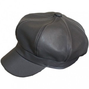 Newsboy Caps Women's Vintage Pu Leather Newsboy Hat Cap - Grey - CU12N6LXH19 $24.89