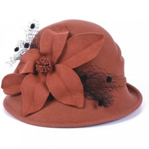 Fedoras Women's Floral Trimmed Wool Blend Cloche Winter Hat - Model C - Orange - C1192MYSD73 $66.47