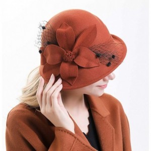 Fedoras Women's Floral Trimmed Wool Blend Cloche Winter Hat - Model C - Orange - C1192MYSD73 $64.85