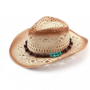 Cowboy Hats Classic Straw Cowboy Cowgirl Hat Bendable Brim - Beige - CI17XDACSO6 $45.09