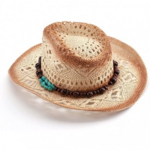 Cowboy Hats Classic Straw Cowboy Cowgirl Hat Bendable Brim - Beige - CI17XDACSO6 $48.39