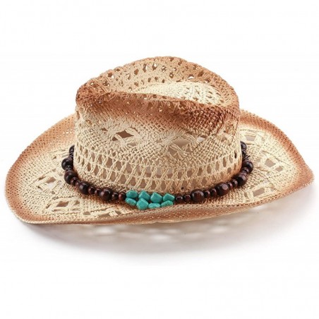 Classic Straw Cowboy Cowgirl Hat Bendable Brim - Beige - CI17XDACSO6