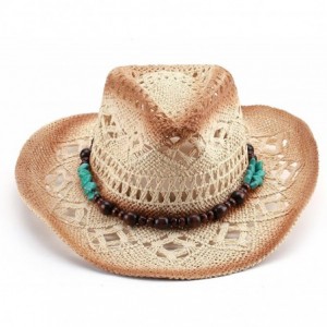 Cowboy Hats Classic Straw Cowboy Cowgirl Hat Bendable Brim - Beige - CI17XDACSO6 $17.60