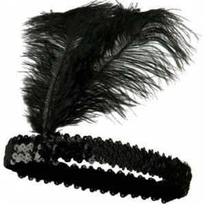 Headbands Roaring 20's Sequined Showgirl Flapper Headband Black with Feather Plume - Black - C012KHEGKC7 $16.09