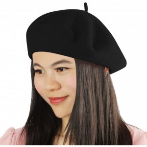 Berets French Beret- Lightweight Casual Classic Solid Color Wool Beret - Black - CK12ERST0T9 $21.05