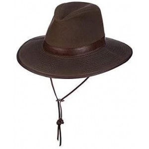 Cowboy Hats Men's Oil Cloth Safari Hat With Leather Trim - Brown - CW116FQ329L $90.50
