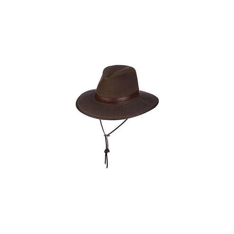 Cowboy Hats Men's Oil Cloth Safari Hat With Leather Trim - Brown - CW116FQ329L $50.16