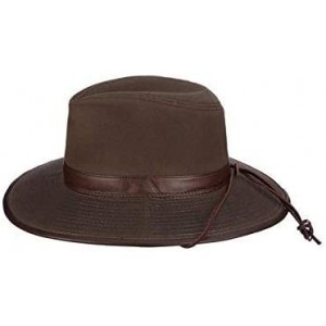 Cowboy Hats Men's Oil Cloth Safari Hat With Leather Trim - Brown - CW116FQ329L $90.50