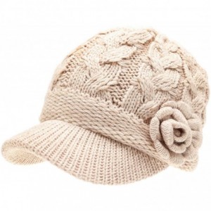 Skullies & Beanies Women's Knitted Newsboy Hat Double Layer Visor Beanie Cap with Soft Warm Fleece Lining - CS18YW3WOGN $31.73