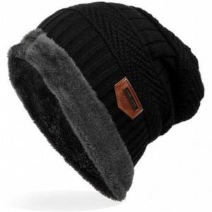 Skullies & Beanies Mens Winter Beanies Hat Soft Lined Thick Wool Knit Skull Cap - Black - CE12NRIWLPN $11.38