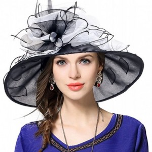Sun Hats Women Church Derby Hat Wide Brim Wedding Dress Hat Tea Party HAT S019 - White/Black - C517WUK5H92 $49.90