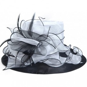 Sun Hats Women Church Derby Hat Wide Brim Wedding Dress Hat Tea Party HAT S019 - White/Black - C517WUK5H92 $48.74