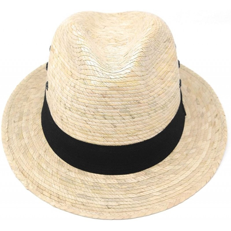 Mexican Palm Leaf Straw Wide Brim Fedora Hat- Black Hatband w/Grommets ...